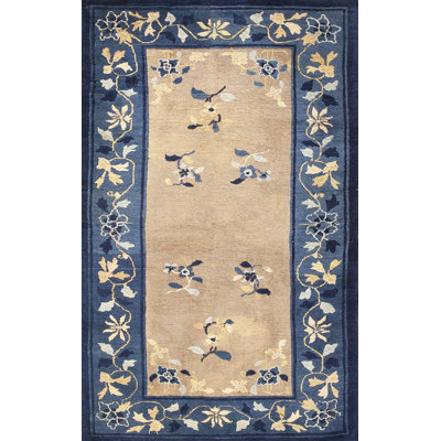 Rectangle Hand Knotted Pile Antique Ivory Beige Cream White 1920s Wool Rug