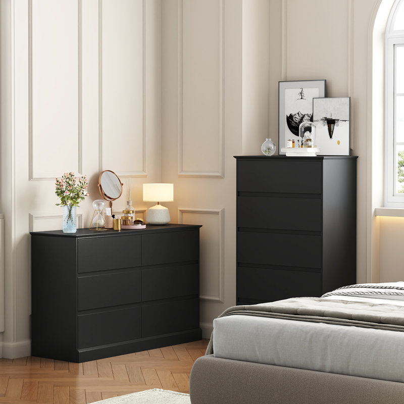 Commode double 6 tiroirs Dornisha, Noir
