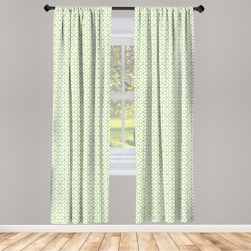 Rideaux 4 panneaux East Urban Home, motifs de fleurs abstraites, vert lime et blanc, L 56 po x L 63 po