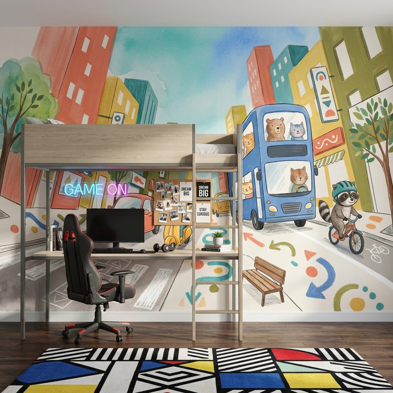 Décoration murale amovible pour enfants Playful City, Texturé non collé, 160 po x 108 po