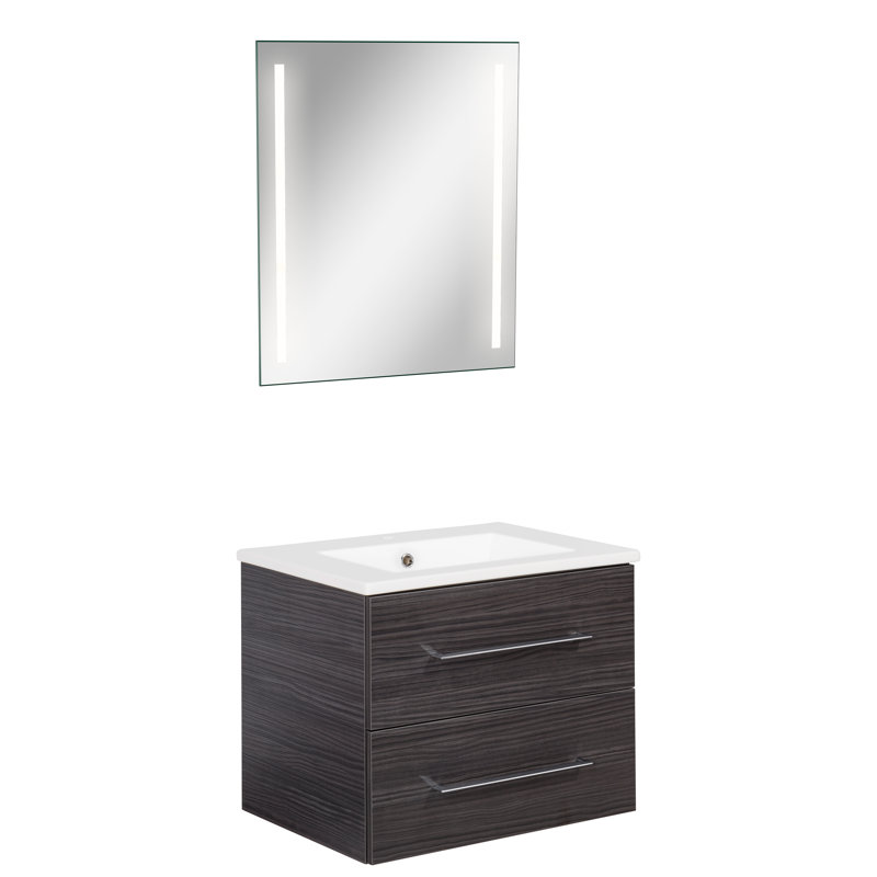 3 Piece 600mm Vanity and Mirror Sets, Dark Wood