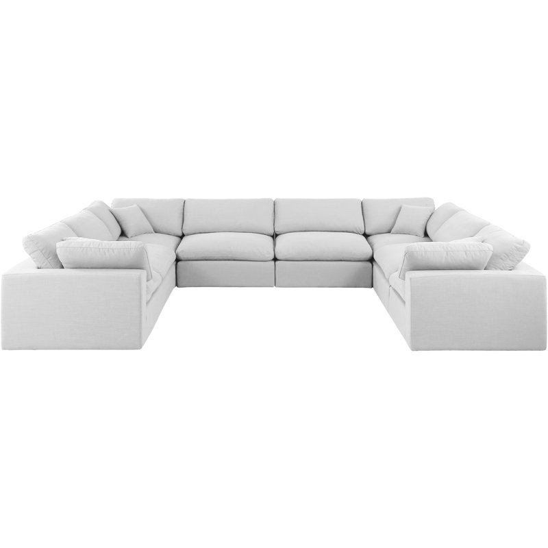 Hippler Upholstered U-Shaped Sectional Reversible, White Linen Textured Fabric