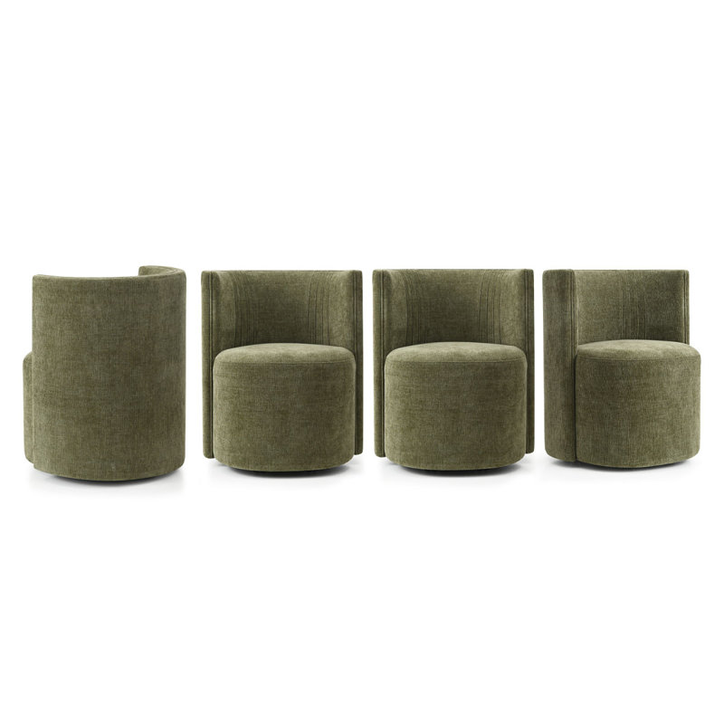Upholstered Barrel Back Dining Chairs with Hidden Casters, Green