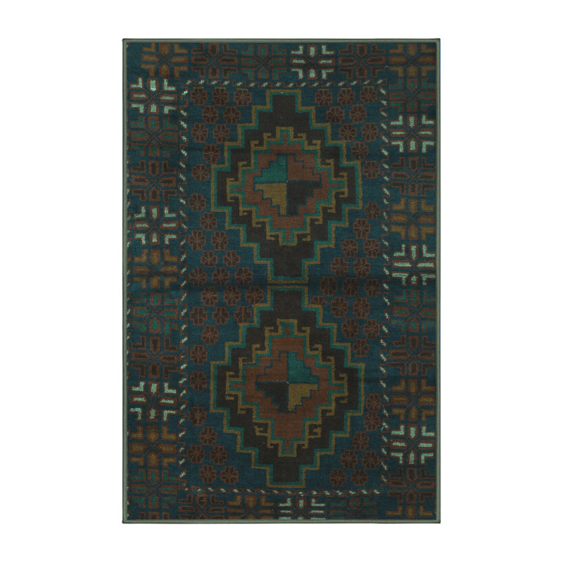 Tapis en chenille tissé à la machine Mohanram - turquoise / bleu / brun, Rectangle 7 pi x 10 pi