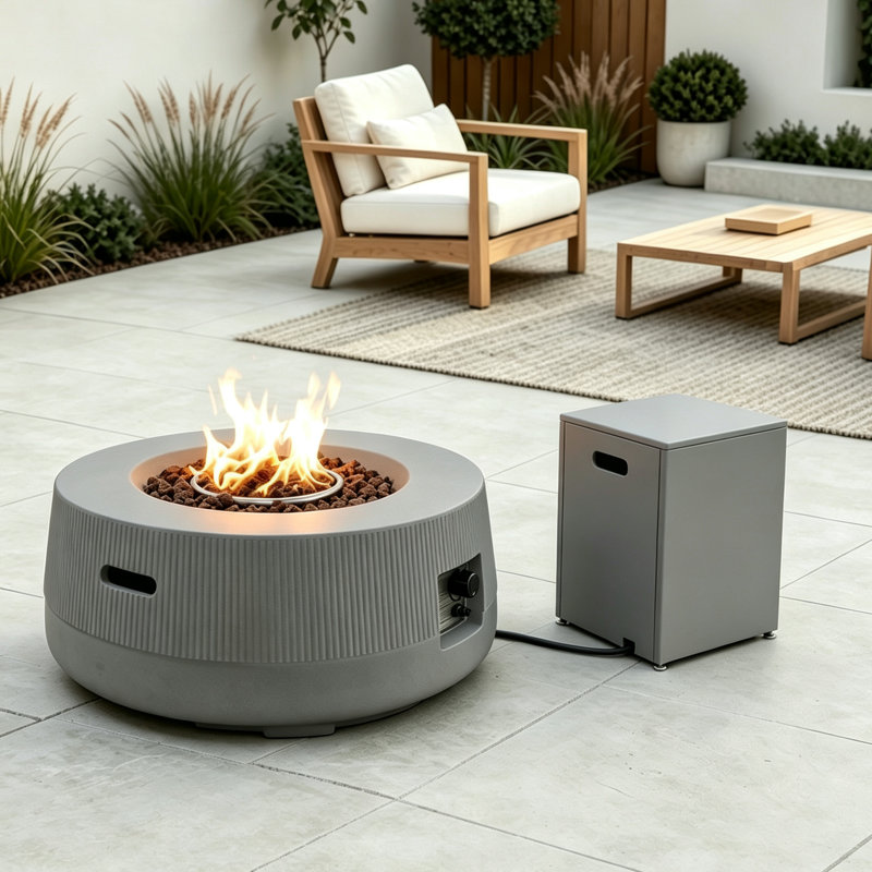 2-piece Outdoor Propane Fire Pit Table Set With Tank Cover Table
