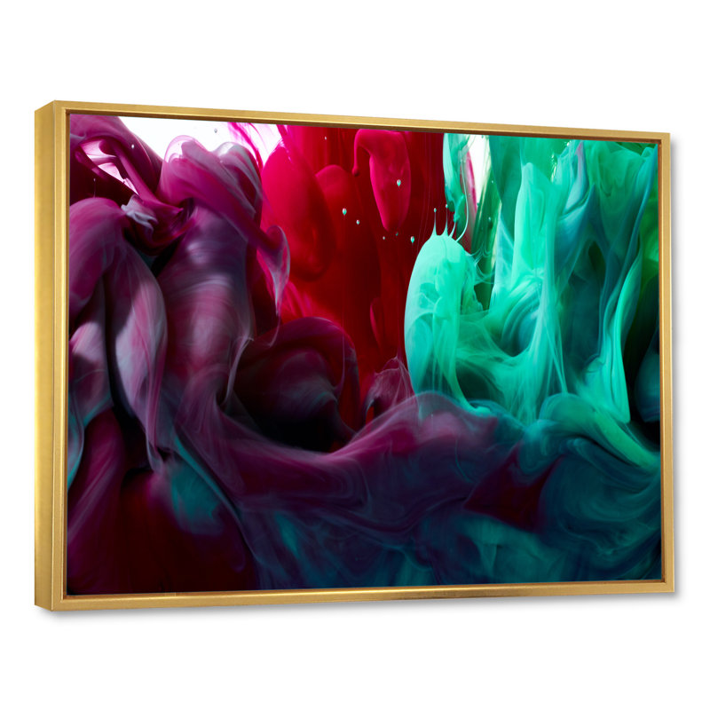 Encre liquide verte et rouge - reproduction d'art moderne sur toile, H 34 po x l 44 po x P 1,5 po