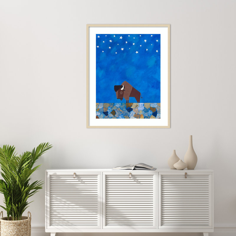 «Bison Beneath the Stars II» par Casey Craig, reproduction d'art encadrée sur bois, H 41 po x l 33 po