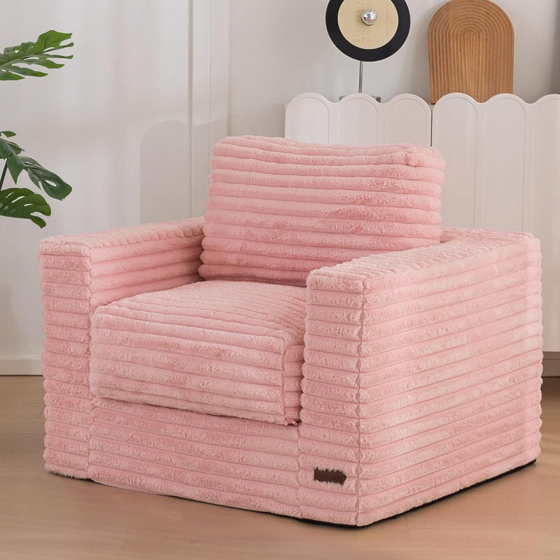 Medium Bean Bag Chair Floor Sofa, Pink Faux Fur