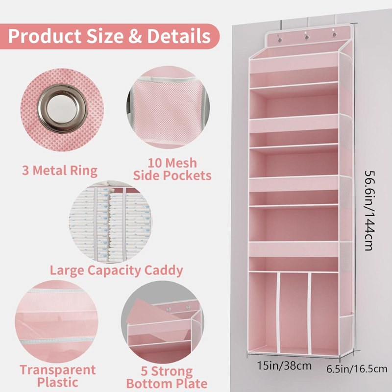 Non-woven Fabric Wall Organizer with Wall Baskets, Pink