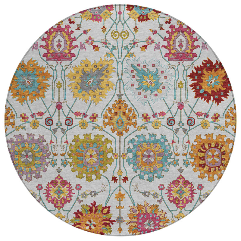 Machine Washable Indoor/Outdoor Chantille ACN2288 Damask Rug, Round 8'