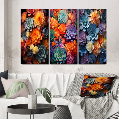 «Colorful Succulents Sunlit Succulents», 3 pièces sur toile