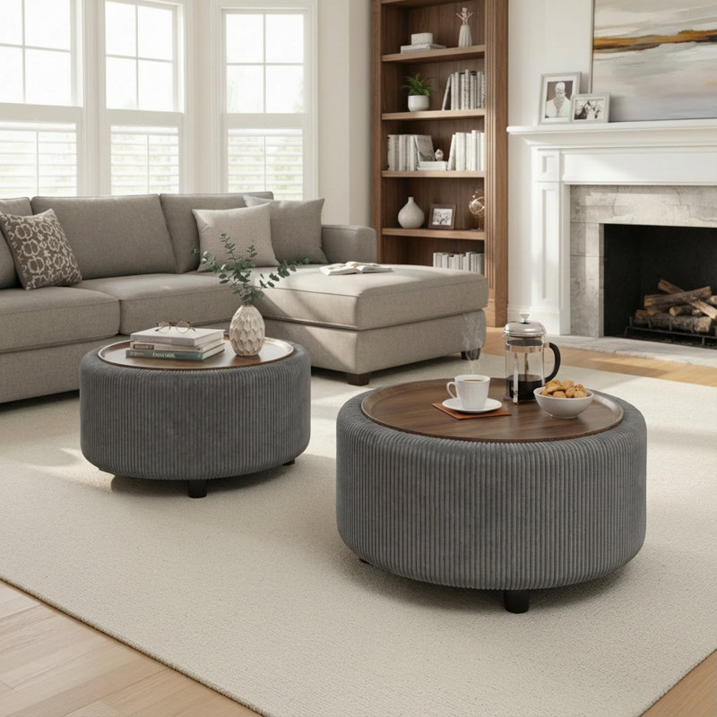 Table basse ronde avec rangement Pietsch, Gris