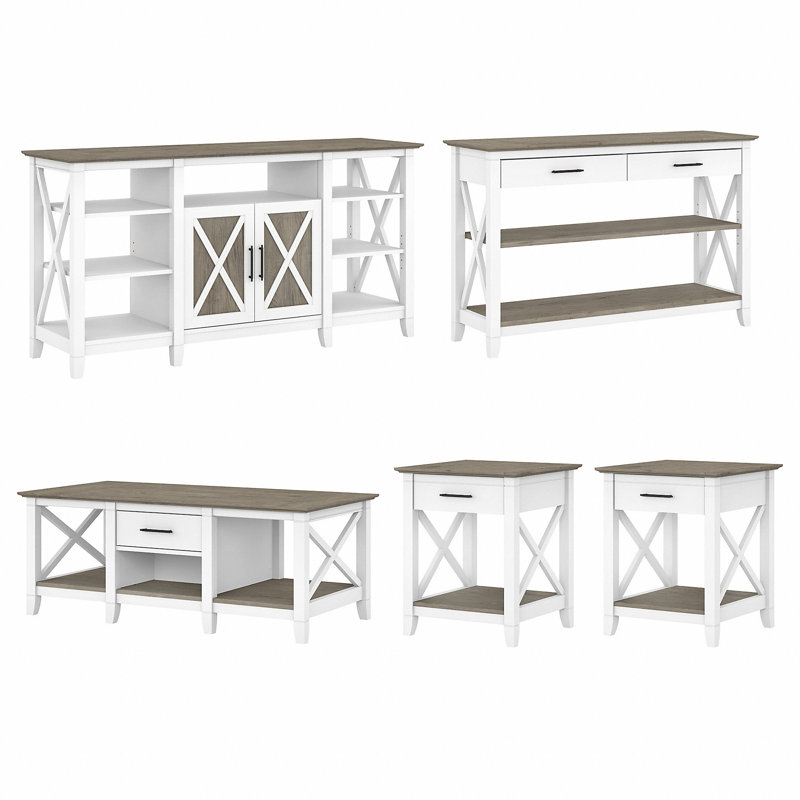 Ensemble de tables basses 5 pièces Kaionna, Gris déclin / blanc pur
