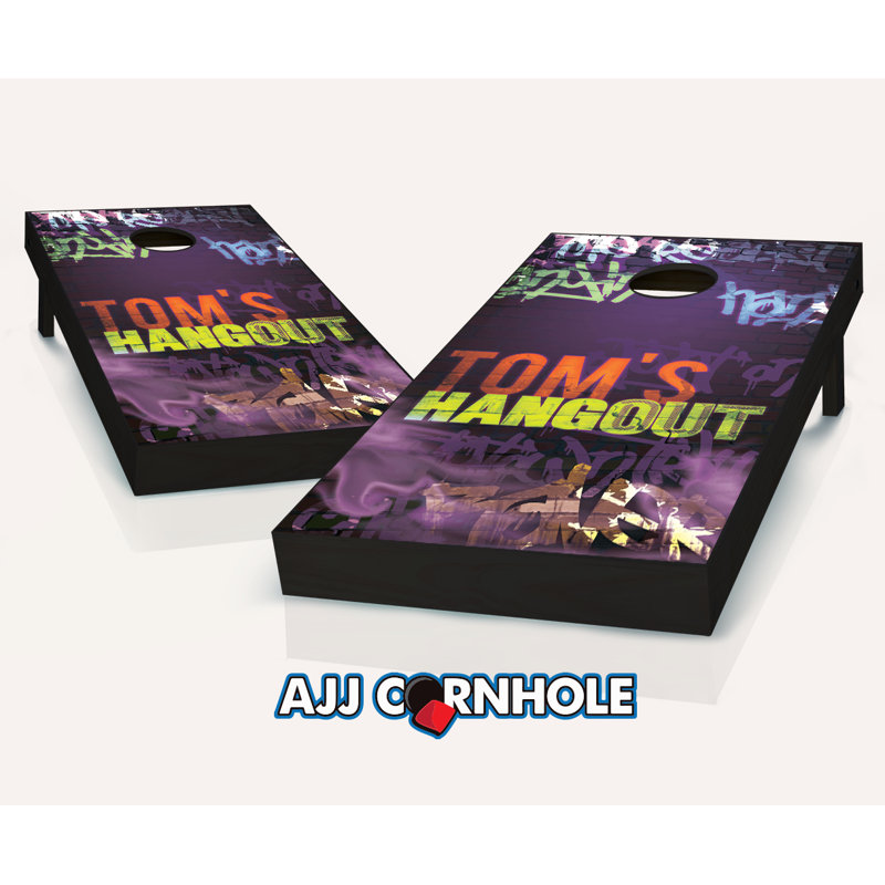 Ensemble de cornhole en bois massif 2 'x 4' avec sacs, Rouge / Bleu marine, Oui