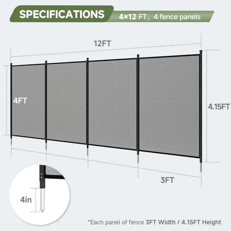 NL-NLSF412 Pool Fence, Black, 4*12FT