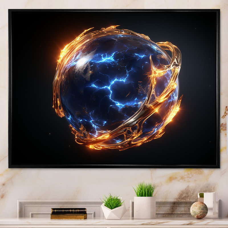 Orbite bleue et bleue - Art mural, Cadre flottant noir, H 24 po x l 32 po x P 1 po