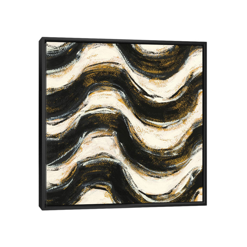 «Black and Gold Geometric V», impression sur toile tendue, H 37 po x l 37 po x P 1,5 po, Toile avec cadre noir, Pas de tapis