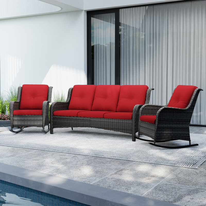 Syanne Wicker 5 - Person Patio Conversation Set with Cushions, Red