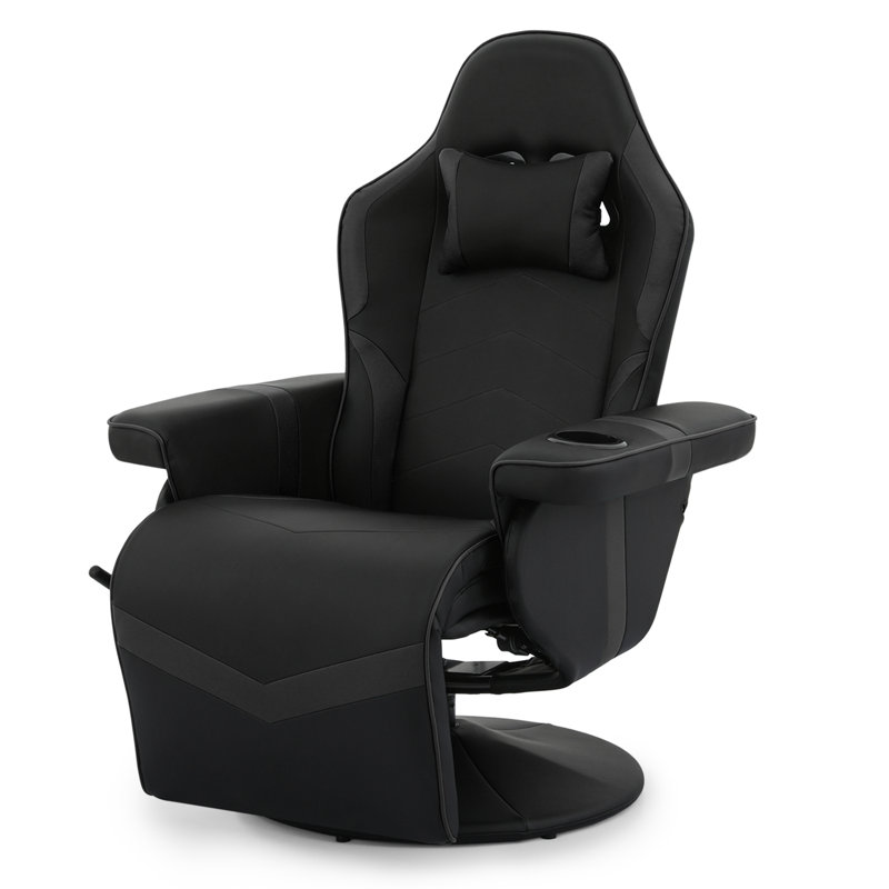 Inbox Zero Reclining Ergonomic Swiveling PC & Racing Game Chair with Footrest, Black