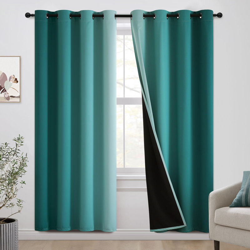 100% Blackout Ombre Curtains,Room Darkening Grommet Gradient Drapes for Bedroom, 52" W x 84" L, Teal