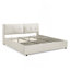 Très grand lit plateforme tapissier hydraulique avec tête de lit intégrée, tissu chenille, beige-448528271-448528268