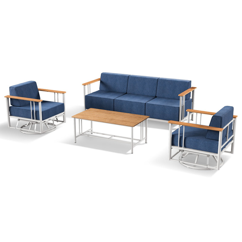 Ensemble de conversation avec table basse Coan, Blue Cushion/White Frame