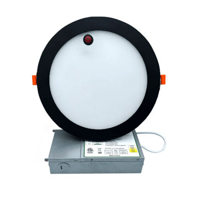 Éclairage à DEL vers le bas avec pile de secours E2 Lighting | 8 po | 18 W | à intensité variable Triac | 5 CCT réglable | Noir