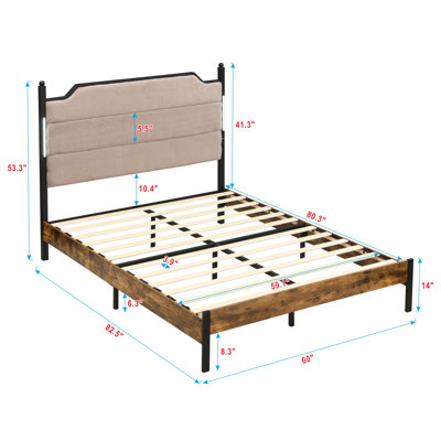 Structure de très grand lit, tête de lit tapissier avec lumières DEL rechargeables et tactiles, rangement sous le lit, aucun sommier nécessaire, sans bruit