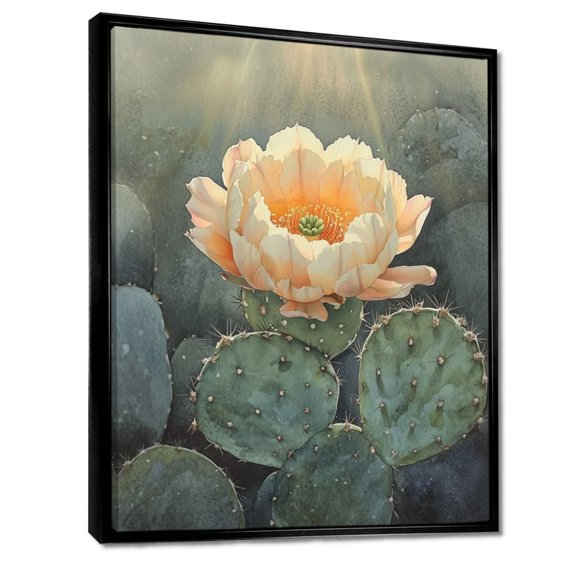 Art mural fleur de cactus, toile de fleurs du désert, Hajeb, H 20 po x l 12 po, Cadre flottant noir