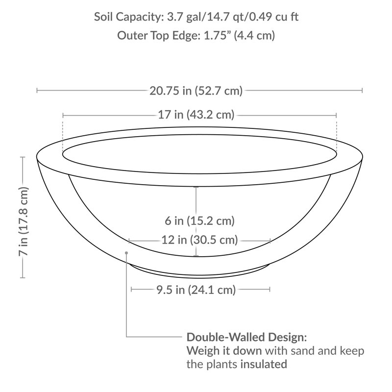 Pot de fleurs rond en polyrésine pour l'extérieur 20,75 po x 20,75 po x 11,5 po Ascend, H 11,25 po x l 20,75 po x P 20,75 po