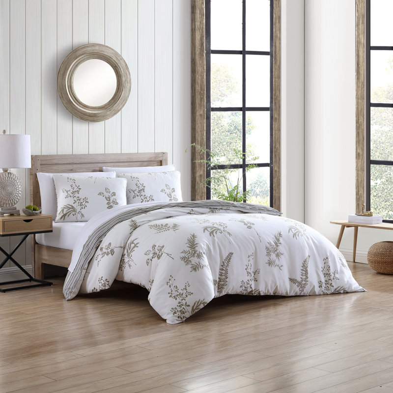 Stone Cottage Willow Brown Cotton Reversible 3 Piece Duvet Cover Set, King Duvet Cover + 2 Shams