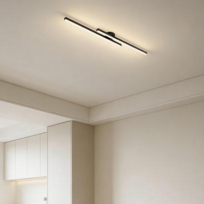 64W Dimmable Modern Sputnik Flush Mount Ceiling Light With Remote Control - Black LED Chandelier For Dining Room, Living Room, Kitchen Island