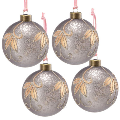 4.7" Glass Christmas Ball Ornaments | Silver Glitter (Set Of 4)