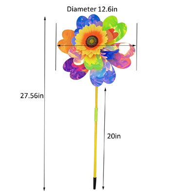 3pcs Outdoor Garden Decor Double Layered Sunflower Windmill Rotating Spinner Stake