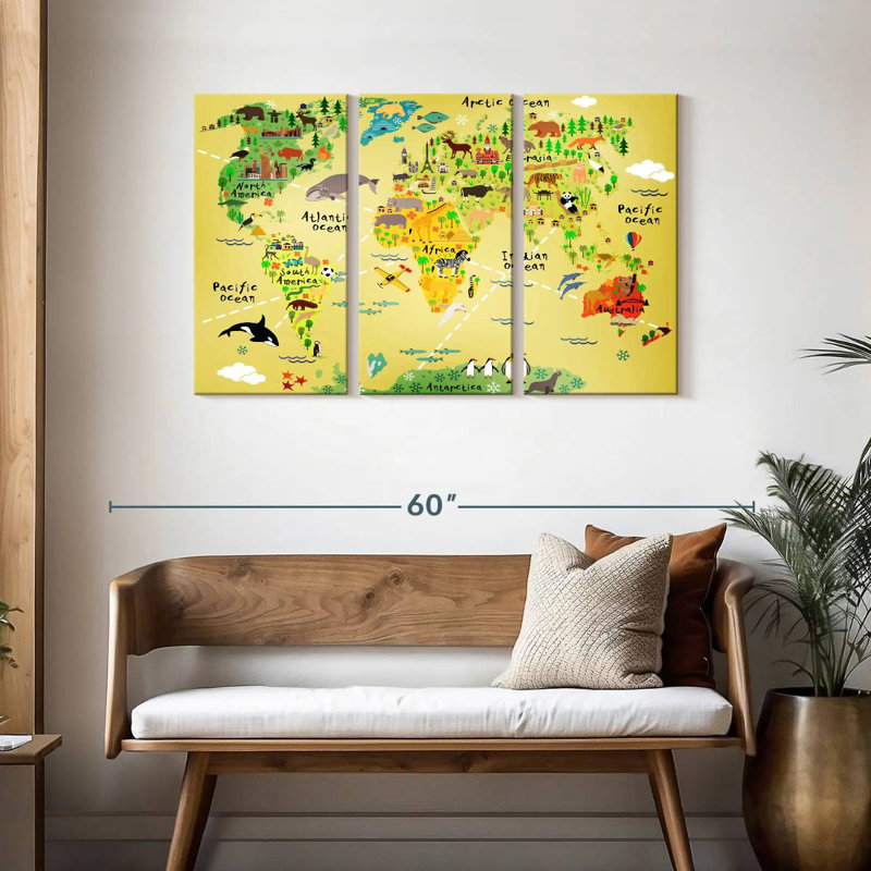 Carte du monde des animaux Keiri, H 28 po x l 45 po