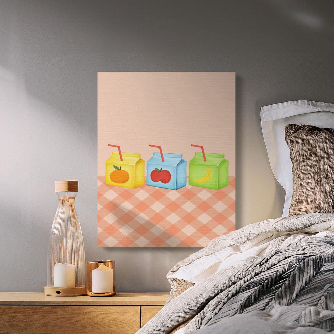 Playful Fruit Juice Boxes Canvas Wall Art, Kitchen Decor, Modern Dining, Gallery Wrapped, Ready to Hang, Archival Quality