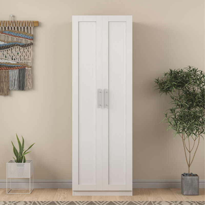 Armoire haute et armoire de cuisine avec 2 portes et 3 cloisons pour séparer 4 espaces de rangement, blanc