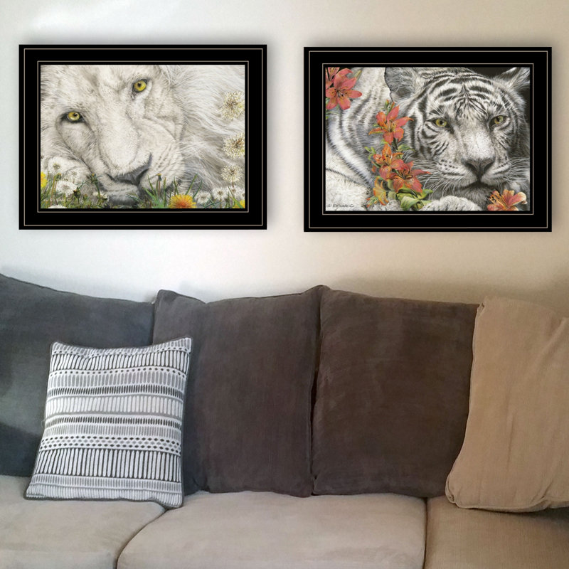 «Tiger Lily Dandy Lion», art mural encadré 2 pièces pour le salon et la maison par Ed Wargo
