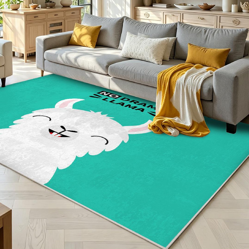 Joli tapis d'intérieur vert lavande lavable à la machine en alpaga, Rectangle 71 po x 98 po