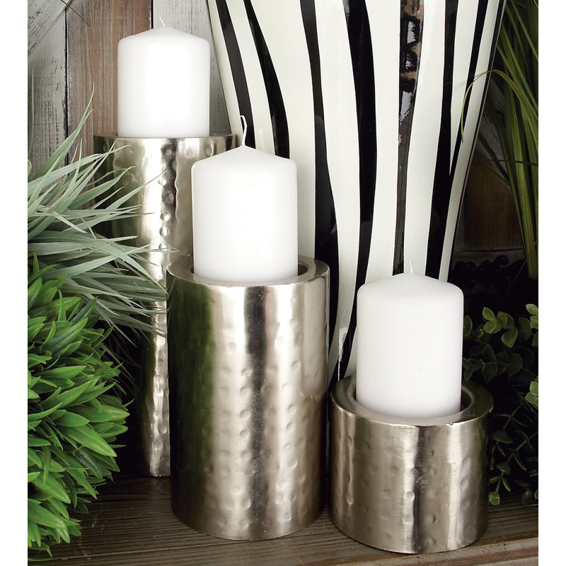 Silver Iron Industrial Candle Holder Set of 3