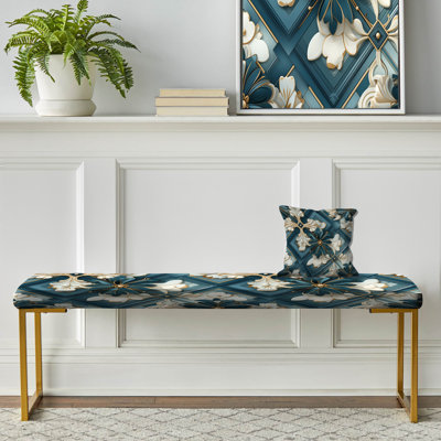 Flower Mosaic Geometric Pattern - Geometric Upholstered Gold Bench