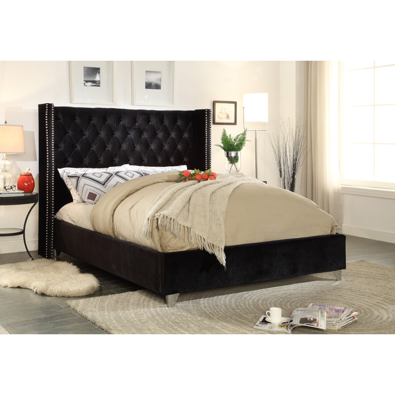 Upholstered Wingback Bed, Queen, Black