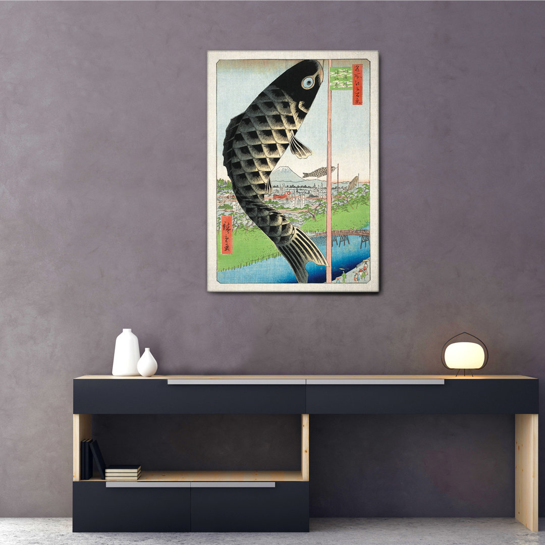 Wandbild Suido-Brücke mit Karpfen von Utagawa Hiroshige