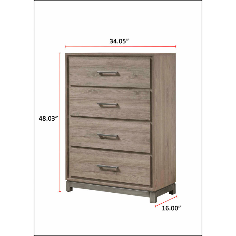 Commode de rangement contemporaine à 4 tiroirs avec poignées en métal et finition chêne gris pour une organisation moderne