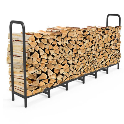 Support à bois 96 pouces, support de bûche réglable robuste pour foyer, organisateur de rangement extérieur en métal pour pile de bois, noir