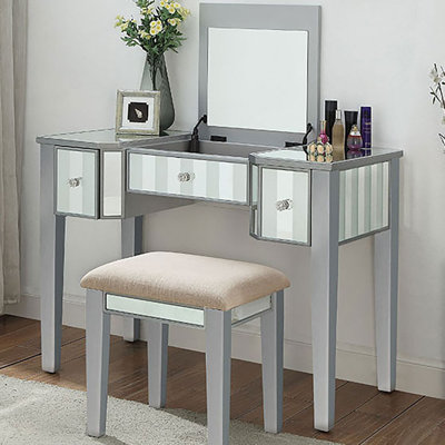 Ensemble coiffeuse avec tabouret et miroir Salyer