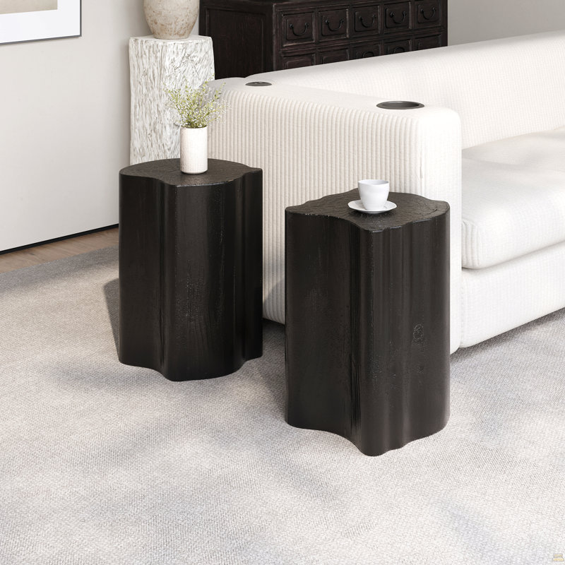 2-In-1 Irregular MGO End Table, Black