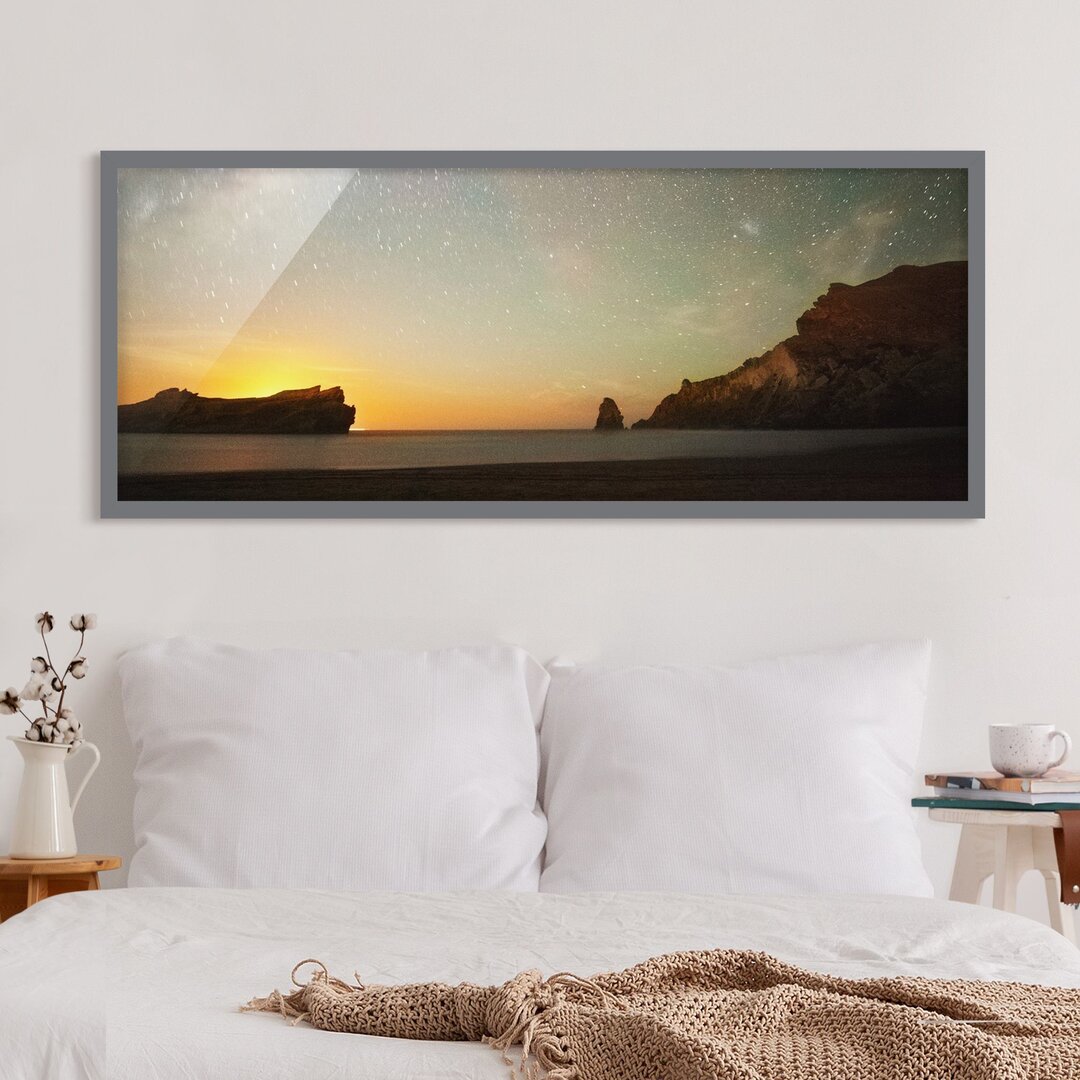 Bild mit Rahmen - Sternenhimmel über dem Meer - Panorama-Landschaft - A