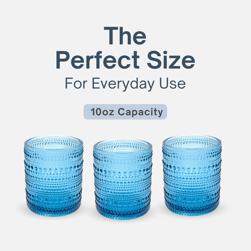 6 Piece Blue Hobnail Drinking Glass Set