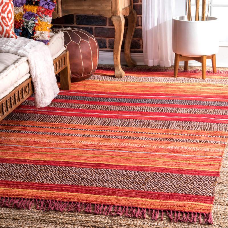 Tapis orange tissé à plat à la main Dupuis, Rectangle 5 pi x 8 pi